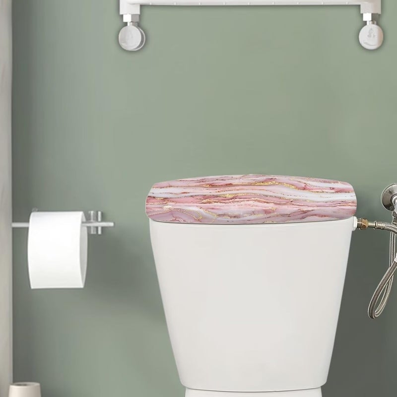 Tesivruno Marble Print Toilet Tank Cover for Bathroom with Stretchable Edge, Stain Resistant Toilet Top Cover Protector, Machine-Washable,Pink and Gold - Image 2